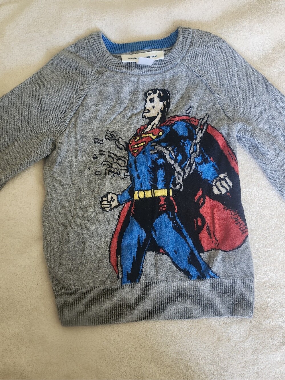 GAP Gray Sweater with Blue and Red Superman Graphic